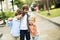 A Portrait of adorable brother and sister together outdoors. happy lifestyle kids