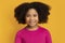 Portrait Of Adorable Curly Little Black Girl Smiling At Camera