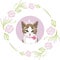 Portrait of an adorable kitty in a floral frame