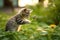 Portrait of adorable kitty at the garden