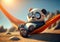 Portrait of an adorable lazy hamster laying in a panda on an ocean beach enjoying a holiday made with Generative AI. Holiday