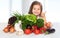 Portrait of adorable little girl preparing healthy