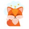 Portrait of adorable princess bright fox. Cute orange forest animal