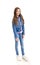 Portrait of adorable smiling little girl child preteen standing isolated