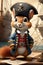 Portrait adorable squirrel dress like a pirate  with pirate ship at the background, fairy tale, cinematic