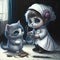 Portrait adoravle fluffy kittens, a cute doctor with her patient, examining, cutenes, fairy tale, cinematic, animal creatures