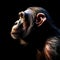 Portrait of an adult chimpanzee on a black background. Close up.