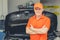 Portrait adult garage mechanic staff worker standing smile for professional engine service car care