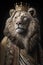 Portrait adult Lion dressed like a king with a crown, Generative AI