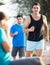 Portrait of adult man who is jogging with friend