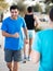 Portrait of adult man who is jogging with friend