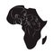 Portrait of an African man and woman on the background of the silhouette of the continent of Africa. Black and white
