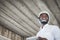 Portrait of African site contractor engineer with hard hat holding a tablet