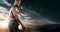 Portrait of afro-american sportsman, beach volleyball player with a ball over sky background. Fit young man in