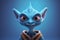 portrait alien on a blue background 3D cartoon character. ai generative