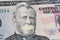 Portrait of the American leader Ulysses Grant with mouth glued on the banknote of fifty dollars USA