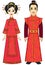 Portrait of an animation Chinese family in traditional clothes.