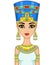 Portrait of the animation Egyptian princess in gold jewelry. Queen Nefertiti. The vector illustration isolated