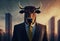Portrait of an anthropomorphic bull dressed as a businessman. Generate Ai.