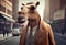 Portrait of an anthropomorphic camel businessman roaming the city streets. Generate Ai.