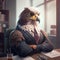 Portrait of an anthropomorphic eagle as a developer in the office. Generate Ai.