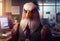 Portrait of an anthropomorphic eagle as a developer in the office. Generate Ai.