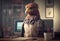 Portrait of an anthropomorphic eagle as a developer in the office. Generate Ai.