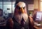 Portrait of an anthropomorphic eagle as a developer in the office. Generate Ai.