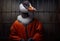 Portrait of an anthropomorphic goose dressed as a prisoner. Generate Ai.