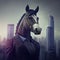 Portrait of an anthropomorphic horse businessman roaming the city streets. Generate Ai.