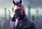 Portrait of an anthropomorphic horse businessman roaming the city streets. Generate Ai.