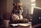 Portrait of an anthropomorphic jaguar as a developer in the office. Generate Ai.