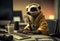 Portrait of an anthropomorphic meerkat as a developer in the office. Generate Ai.