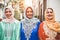 Portrait of arabian girls outdoor in city street - Young islamic women smiling on camera - Youth, friendship, religion and culture