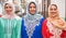 Portrait of arabian girls outdoor in city street - Young islamic women smiling on camera - Youth, friendship, religion and culture