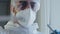 Portrait arabic hispanic man doctor medical worker in PPE protective suit performed congestion swab from unrecognizable