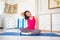 Portrait Asain young girl doing Yoga at home