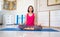 Portrait Asain young girl doing Yoga at home