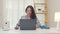 Portrait of Asia freelance smart business women casual wear using laptop working in workplace in living room at home. Happy young