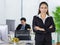 Portrait asian adult woman is office people wearing suit standing and folded cross his arms looking at camera look to confident.