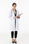 Portrait of asian an attractive young female doctor in white coat about medical or science health care concept on white background