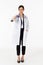 Portrait of asian an attractive young female doctor in white coat about medical or science health care concept on white background