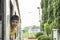 Portrait of asian boy on the train background window views and trees