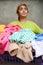 Portrait of Asian Ethnic Housewife and Laundry Job