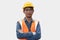 Portrait Asian industry engineer worker foreman male with safety isolated man background cut with clipping path