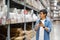 Portrait Asian men, staff, product counting Warehouse Control Manager Standing, counting and inspecting products in the warehouse