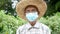Portrait of Asian senior wearing facial mask for protection from air pollution or virus epidemic when stay outdoors. Health care c