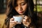 Portrait asian woman smiling relax in coffee shop