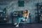 Portrait of attractive dreamy girl technician web developer sitting in chair resting nap at workplace workstation