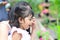Portrait of Baby Daughter Child Girl at King Rama IX Park Bangkok Thailand Asia Flower Festival